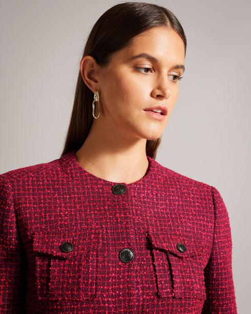 PENNIO-Jackets-Crafted from a luxurious wool blend with a captivating boucle texture, the PENNIO jacket is a true embodiment of refined fashion. With four front pockets, you have both convenience and style at your fingertips. Cropped jacket Boucle texture Wool blend Textured buttons Four front pockets Crew neck Long sleeves- Ted Baker Romania